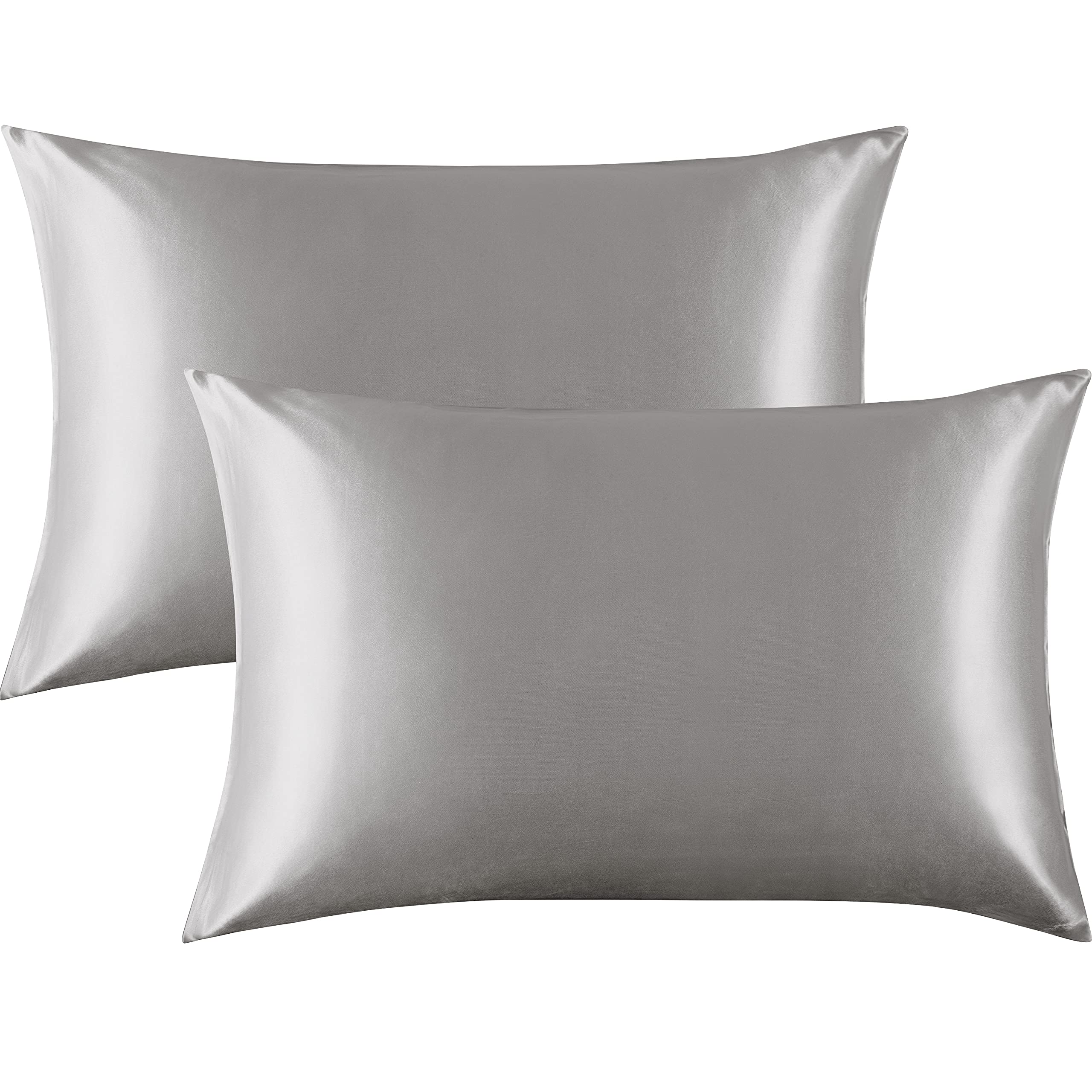 FLXXIE 2 Pack Satin Pillowcases for Skin and Hair, Luxurious and Silky Queen Pillow Cases with Envelope Closure, Grey, 50x75 cm
