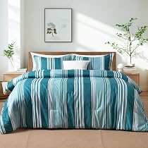 Amazon.com: PHF Queen Comforter Set - 3 Pieces Soft Striped ...