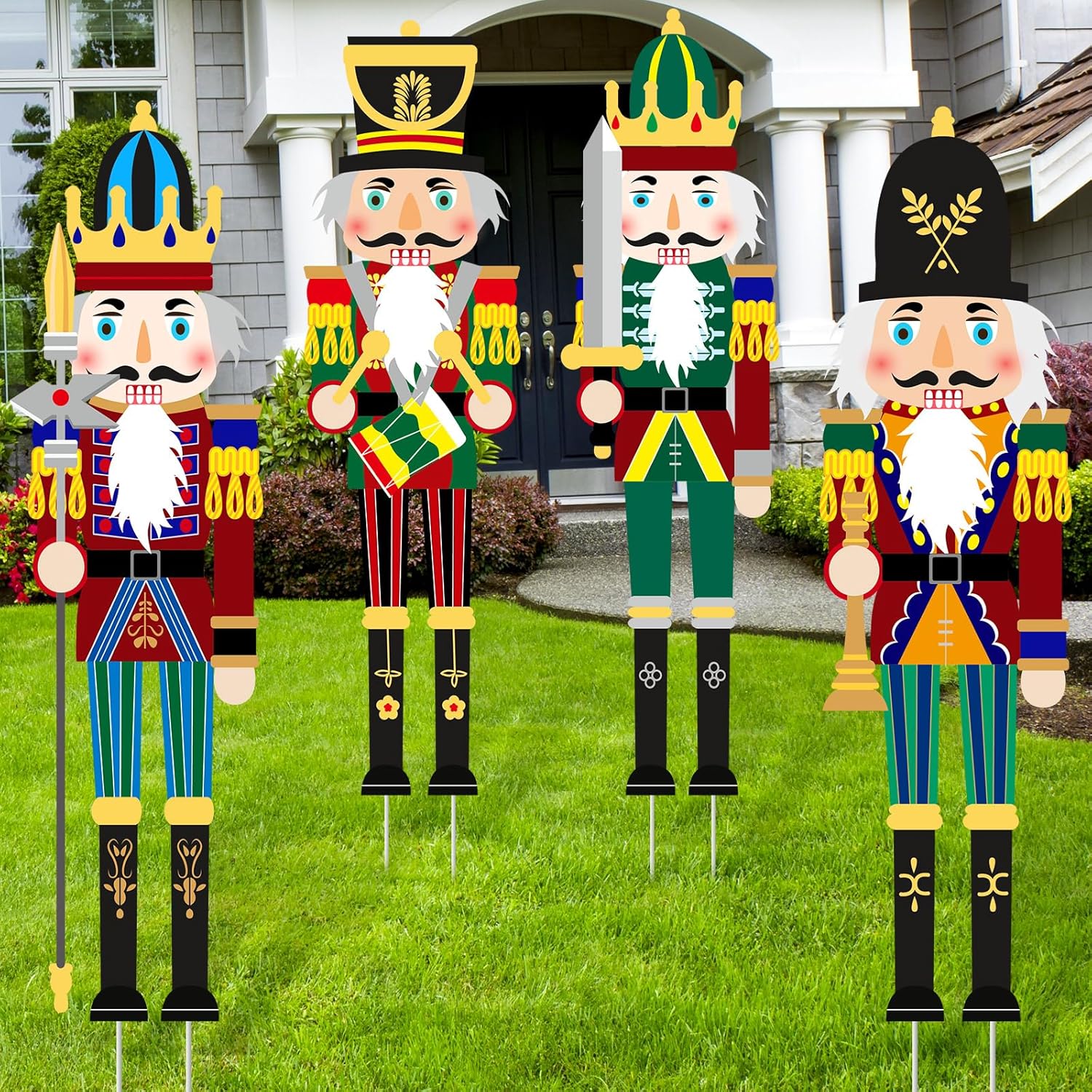 Yard Signs - Soaoo 4 Pcs Large Christmas Nutcracker Yard Sign with Stakes 39.4 Inch Christmas Nutcracker Decorations Outdoor Holiday Giant Nutcracker Garden Decor for Outside Xmas Courtyard Lawn Party Supplies