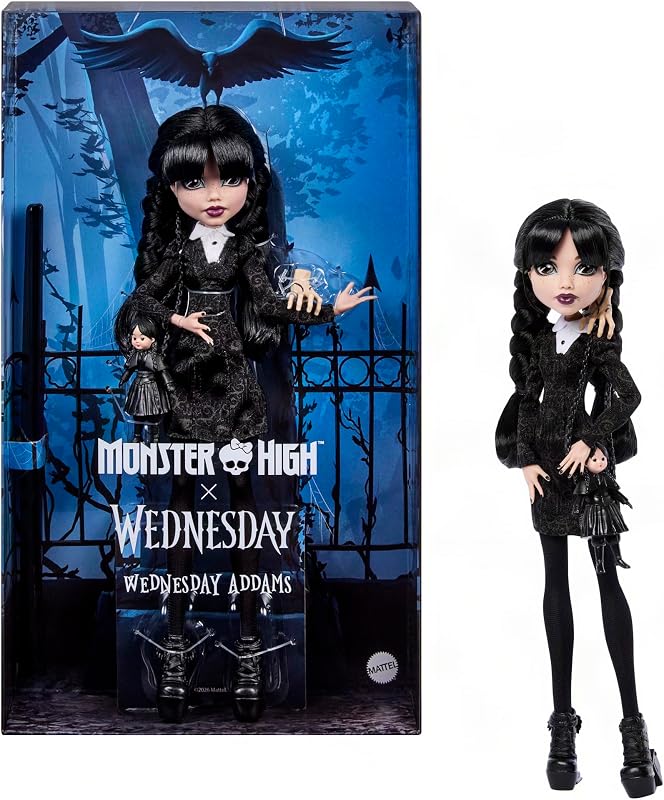 x Wednesday Addams Muñeca en vestido negro
