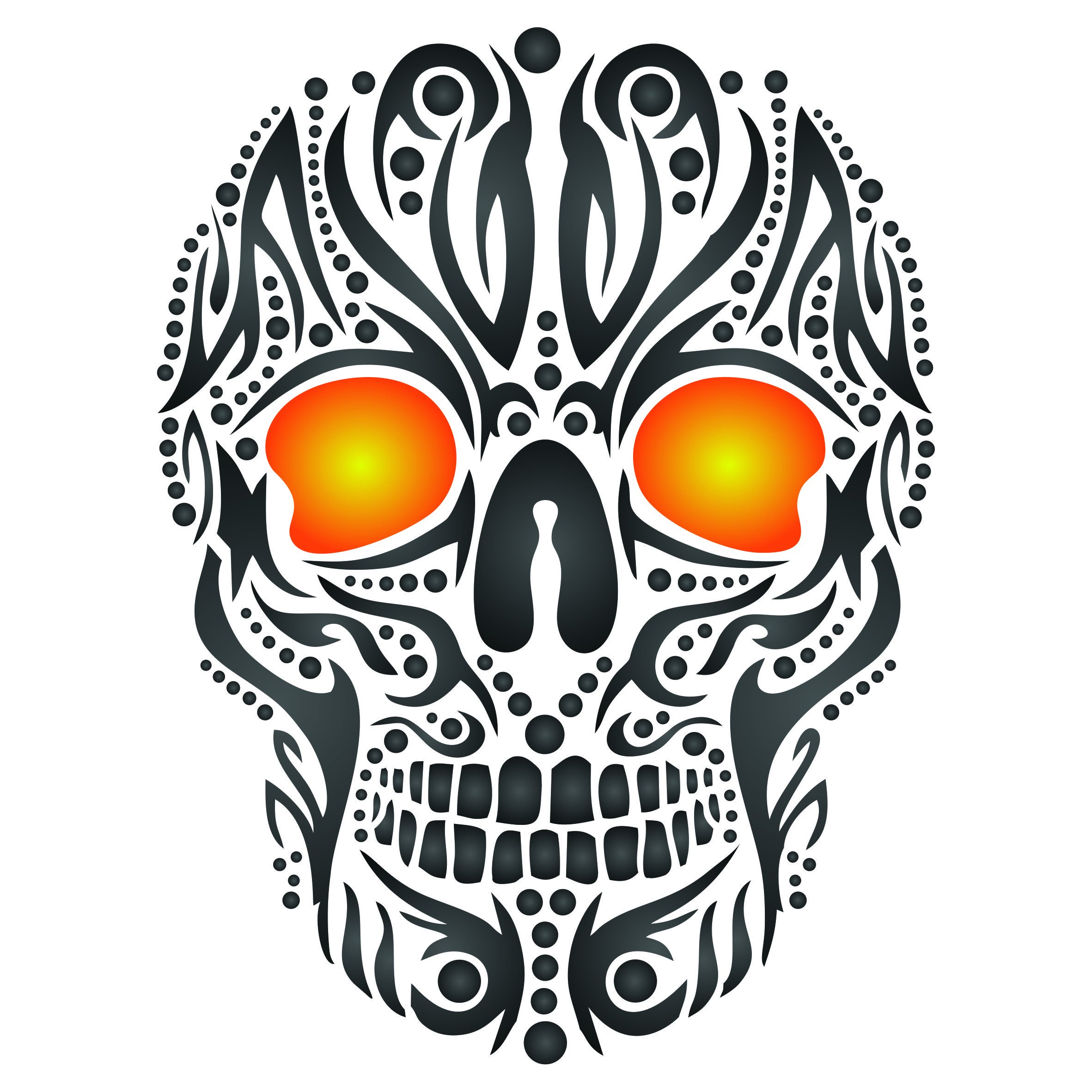 Skull Tattoo Stencil - 16.5 x 21.5cm (M) - Reusable Tribal Ethnic Maori Wall Stencil Template