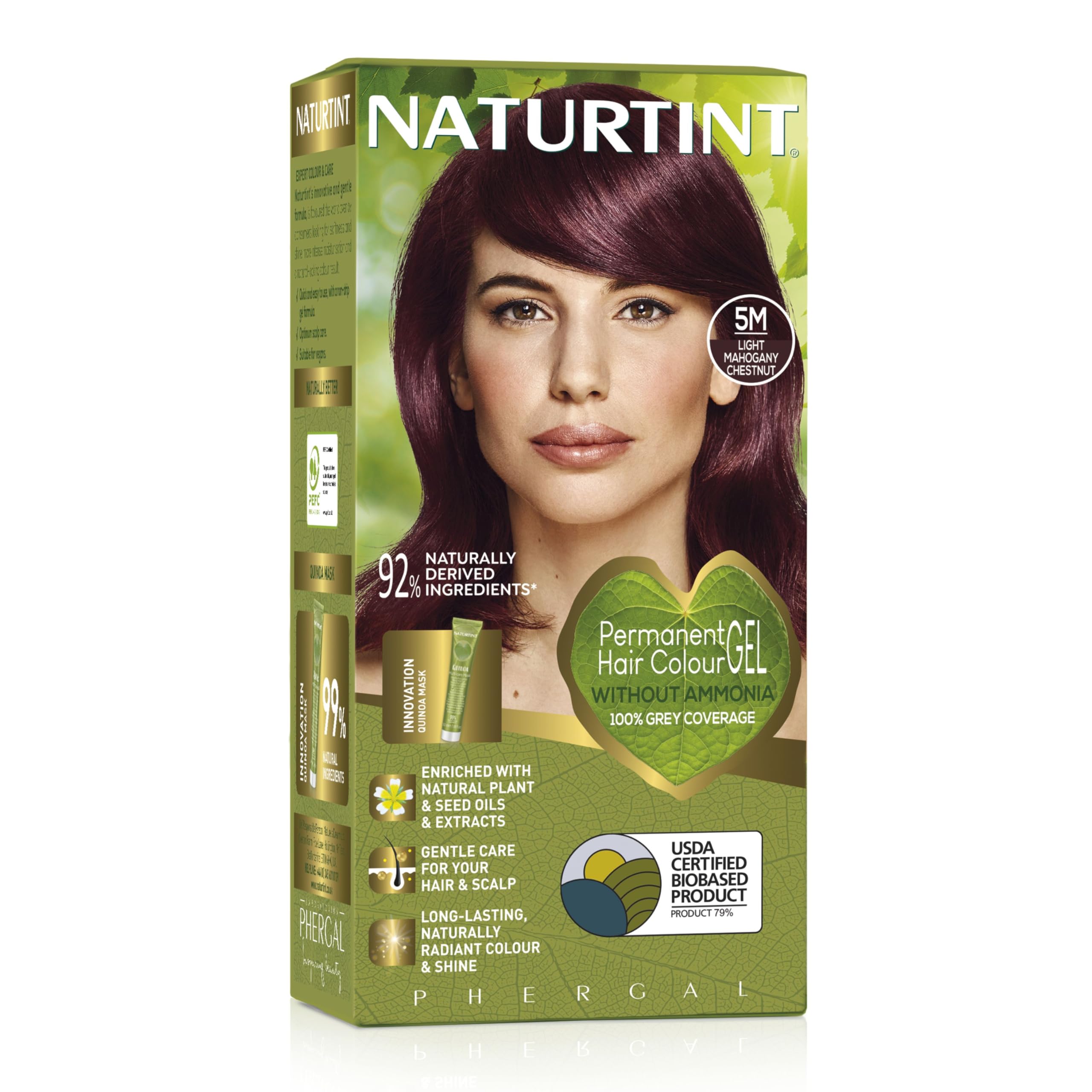 Naturtint Permanent Hair Colour Gel 5M Light Mahogany Chestnut, Plant Enriched, Biobased, Ammonia Free, Long Lasting Grey Coverage and Radiant Colour, Nourishment and Protection