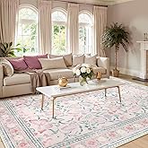 Beeiva Boho Washable Rugs 5x7, Pink Area Rug Carpet for Bedroom, Non Slip Butterfly Bedroom Rug with Low Pile, Distressed Ultra-Thin Floral Indoor Floor Carpet for Nursery (Pink,5'x7')