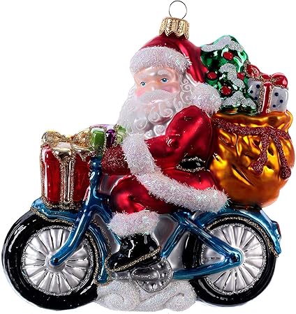 Immagini Babbo Natale In Bicicletta.Holyart Babbo Natale In Bicicletta Addobbo Albero Natale Vetro Soffiato Amazon It Casa E Cucina