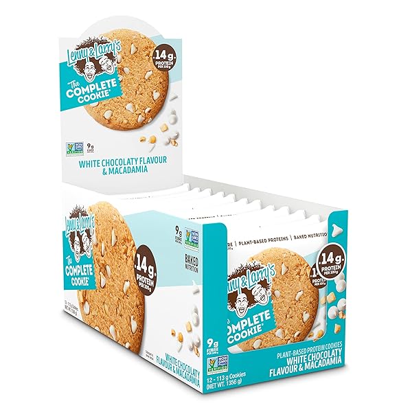 LENNY & LARRY’S PROTEIN COOKIE, [WHITE CHOCOLATE FLAVORED MACADAMIA], CHEWY SOFT BAKED, 16G PLANT PROTEIN, VEGAN, NON-GMO, HIGH FIBER, 4 OUNCE COOKIE (PACK OF 12)