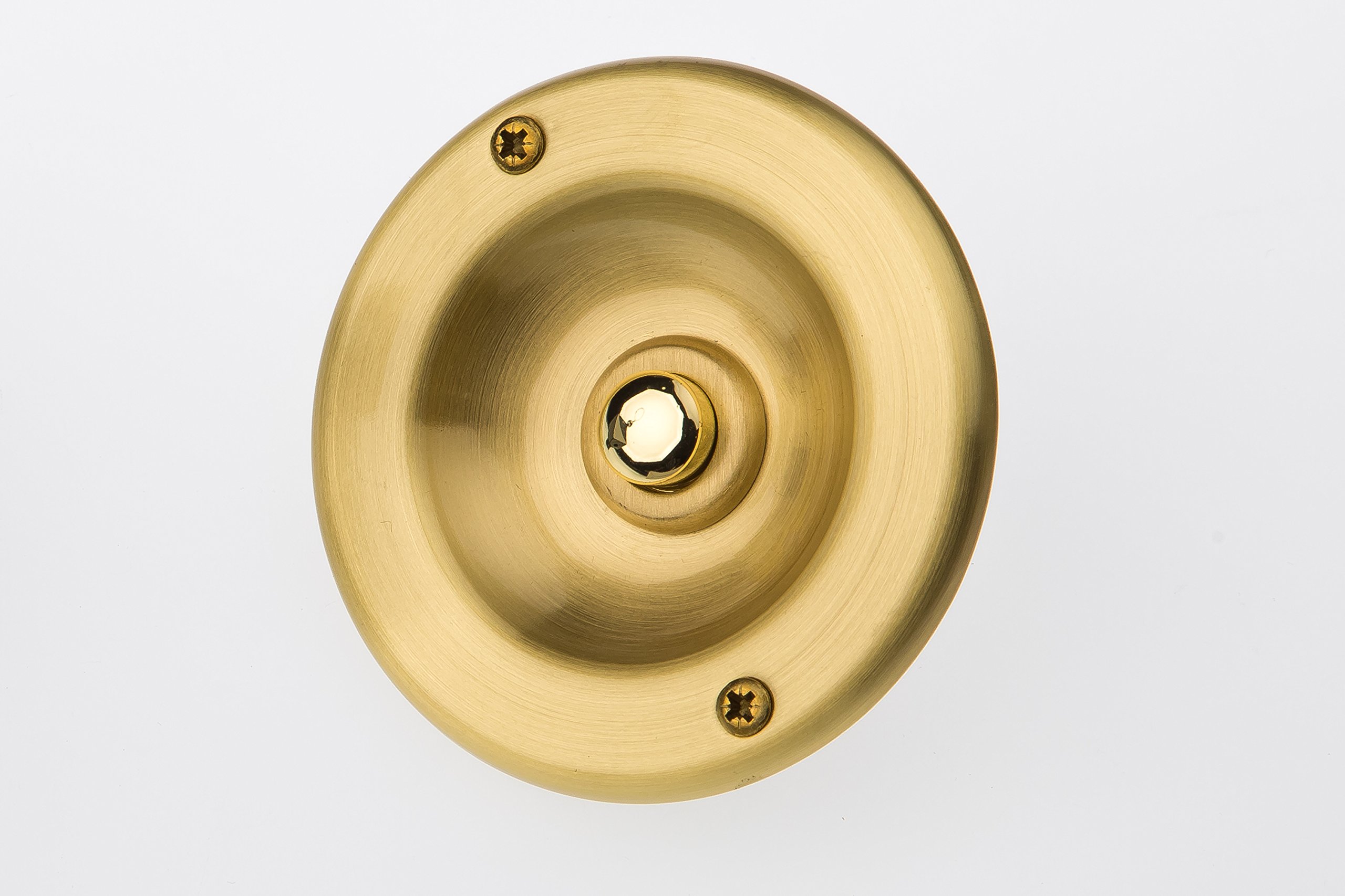 HUBER Flush-Mounted Bell Push Button 1-Way Brass Round Door Bell Push Door Bell Flush-Mounted Brass Bell Switch Brushed