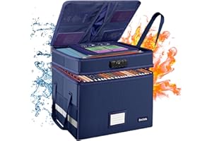 DocSafe File Box with Lock,Multi-Layer Fireproof Document Box Collapsible File Storage Organizer with Pockets/Handle,Large Portable Home Office Filing Box for Hanging Letter/Legal Size Folders,Blue