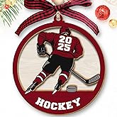 TEEBIM Hockey Ornament - Hockey Ornaments for Christmas Tree - Sports Gifts for Boys, Men - Sports Lovers Gifts - 2 Layered Wood Christmas Hanging Ornament 2025