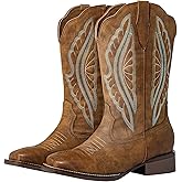 SheSole Extra Wide Calf Boots for Women - Classic Stitch Cowboy Boots with Hidden Stretch Panel & Removable Cushion - Comfortable Wider Shaft Western Boots for Fuller Figures