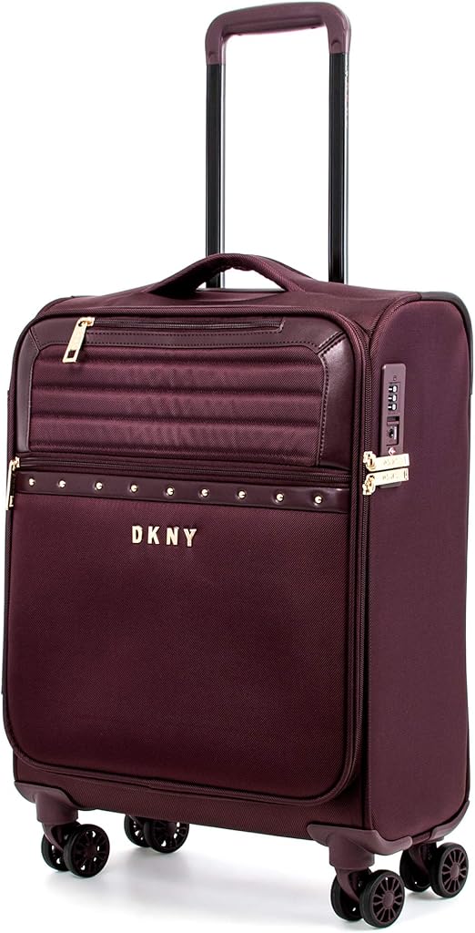 DKNY Studded Softside Spinner Luggage with TSA Lock, Burgundy Amazon