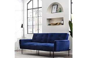 Edenbrook Gilman Futon - Futon Sofa Bed - Futon Couch - Small Futon - Living Room Furniture - Armed Sofa Bed Couch - Sleeper Sofa - Navy Blue Velvet Futon, Deluxe