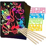 Mocoosy 60Pcs Scratch Art Paper for Kids - Rainbow Magic Scratch Off Paper Art and Craft Kit Scratch Paper Black Drawing Pape