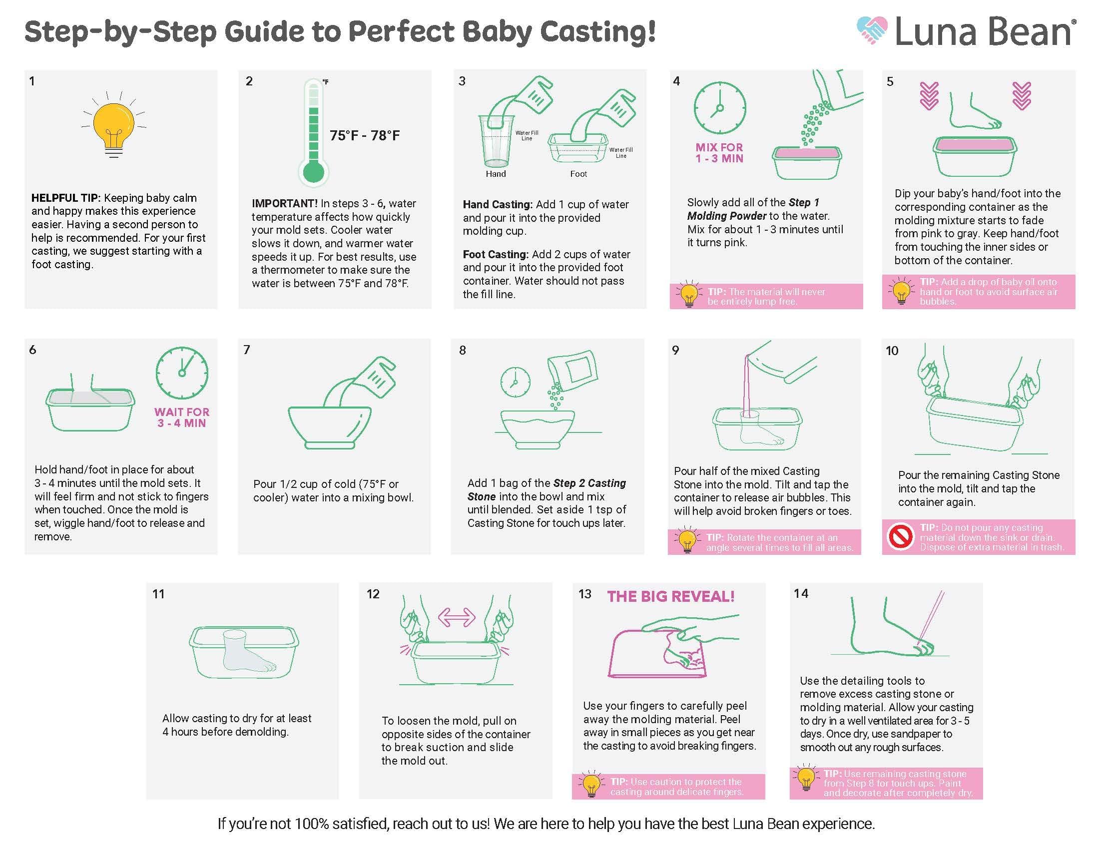 Luna Bean Baby Footprint & Hand Casting Kit (4 Pack) Newborn Keepsake Foot Hand Mold Kit - Baby Shower New Mom Gifts