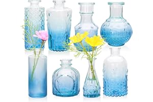 Brajttt Blue Flower Vase Set, Glass Bud Vase in Bulk Set of 8,Artistic and Cultural Flavor Mini Vases for Home Office Decor, Bedroom, Office, Living Room Decorations,Wedding