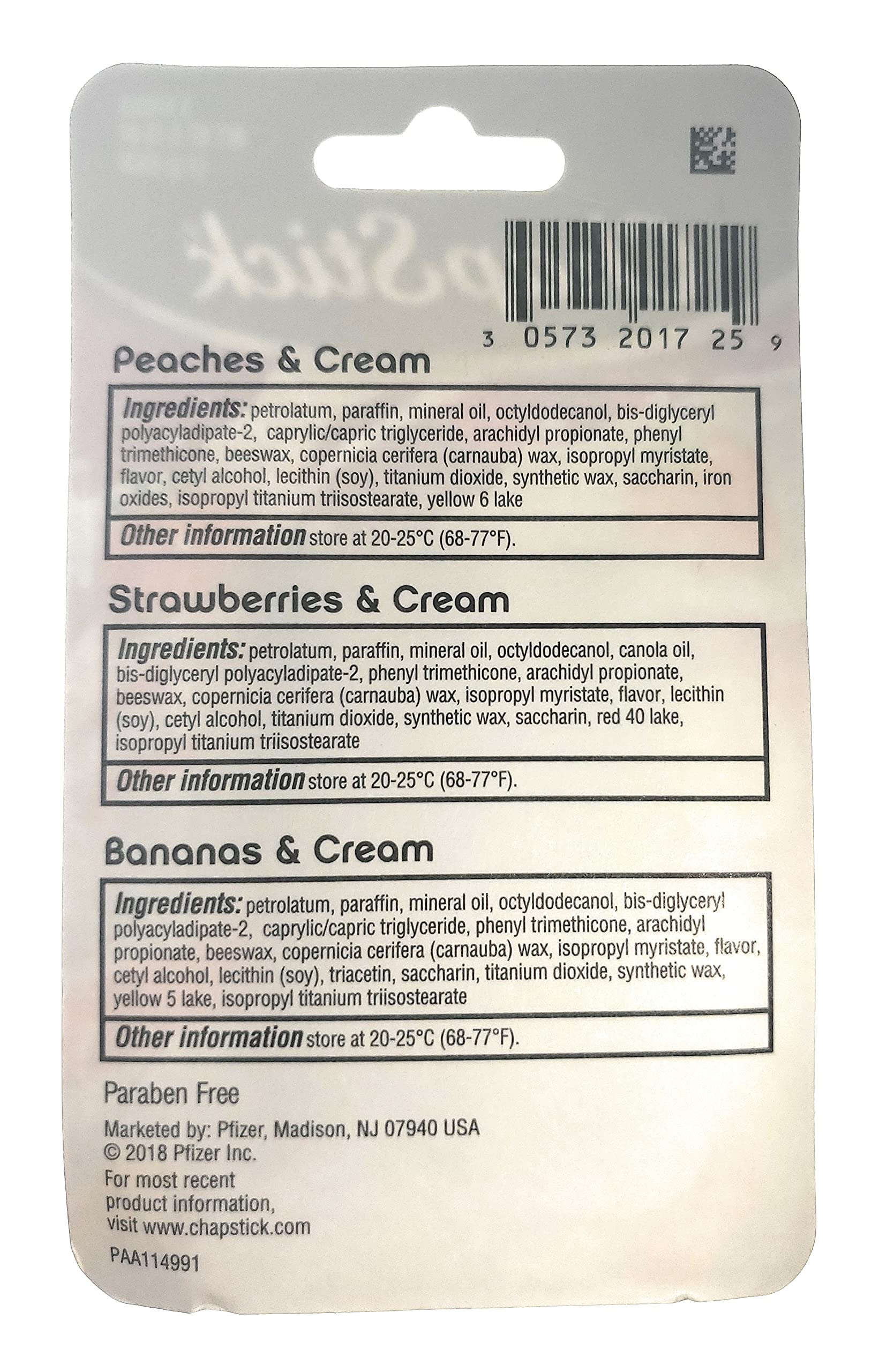 ChapStick Lip Balm Fruit & Cream 3-Pack Collection – Peach, Strawberry & Banana Flavors, 0.15 Oz Ea