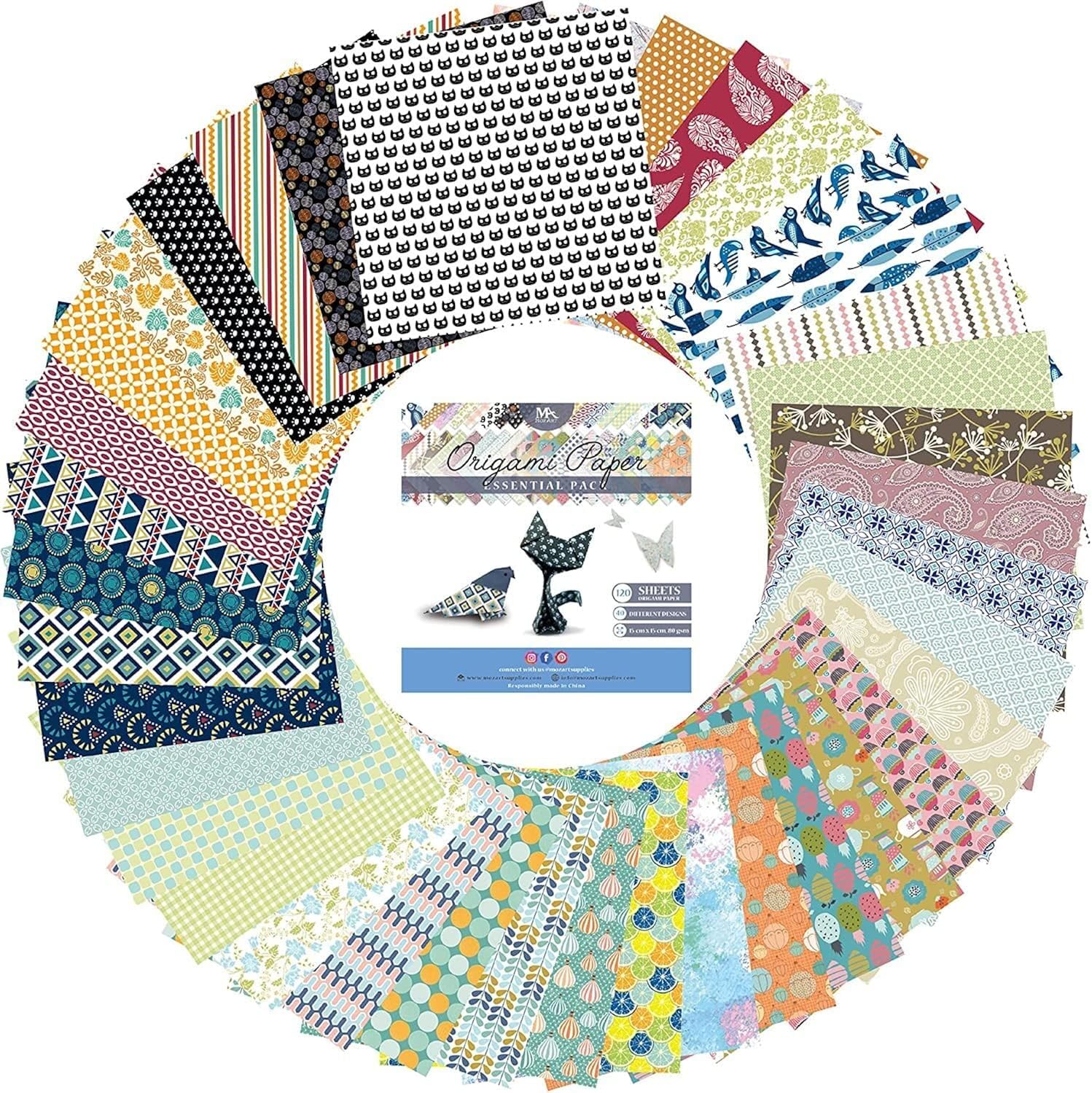 Origami Paper Set - 120 Sheets - Traditional Japanese Origami Folding Papers for Kids and Adults- Includes Floral, Animal Prints, Aztec, Geometric – MozArt Supplies