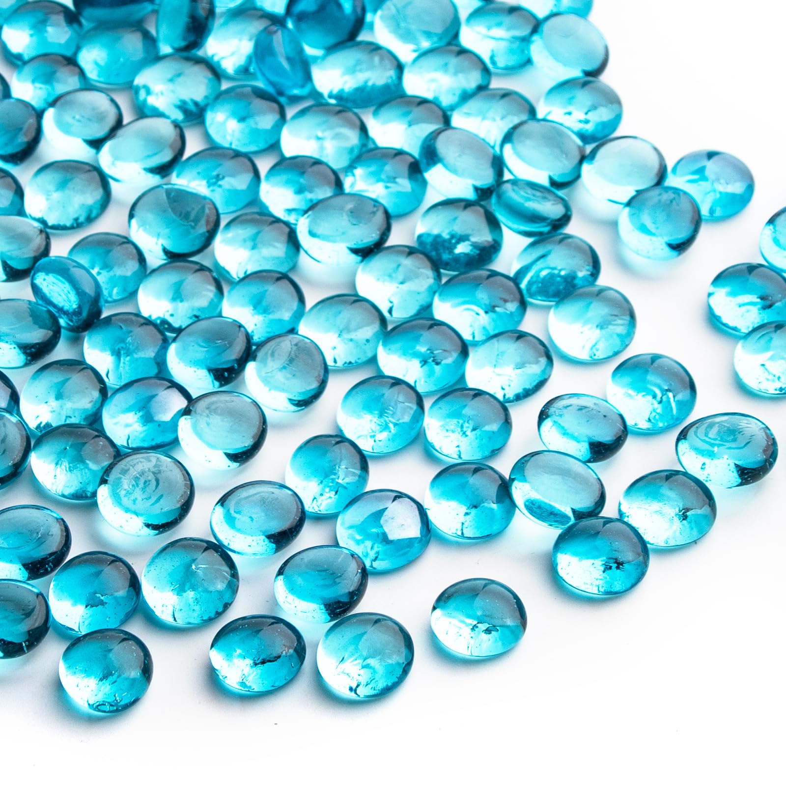 0.44KG Glass Marbles,Sea Blue Mini Flat Glass Beads~150 PCS for Vase Fillers,Floral Bottom Mancala Gems Pebbles Fish Tank Rocks for Table Aquarium,Home Decor Art Craft Supplies(0.5"~0.7")