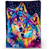 Ti Caldi Colorful Wolf Blanket | Soft Warm Fuzzy Lightweight Animal Watercolor Art Flannel Throw Blanket Perfect for Couch, Bed, Travel & Outdoor Use, Cozy Blankets for Adults Kids 60×50 in
