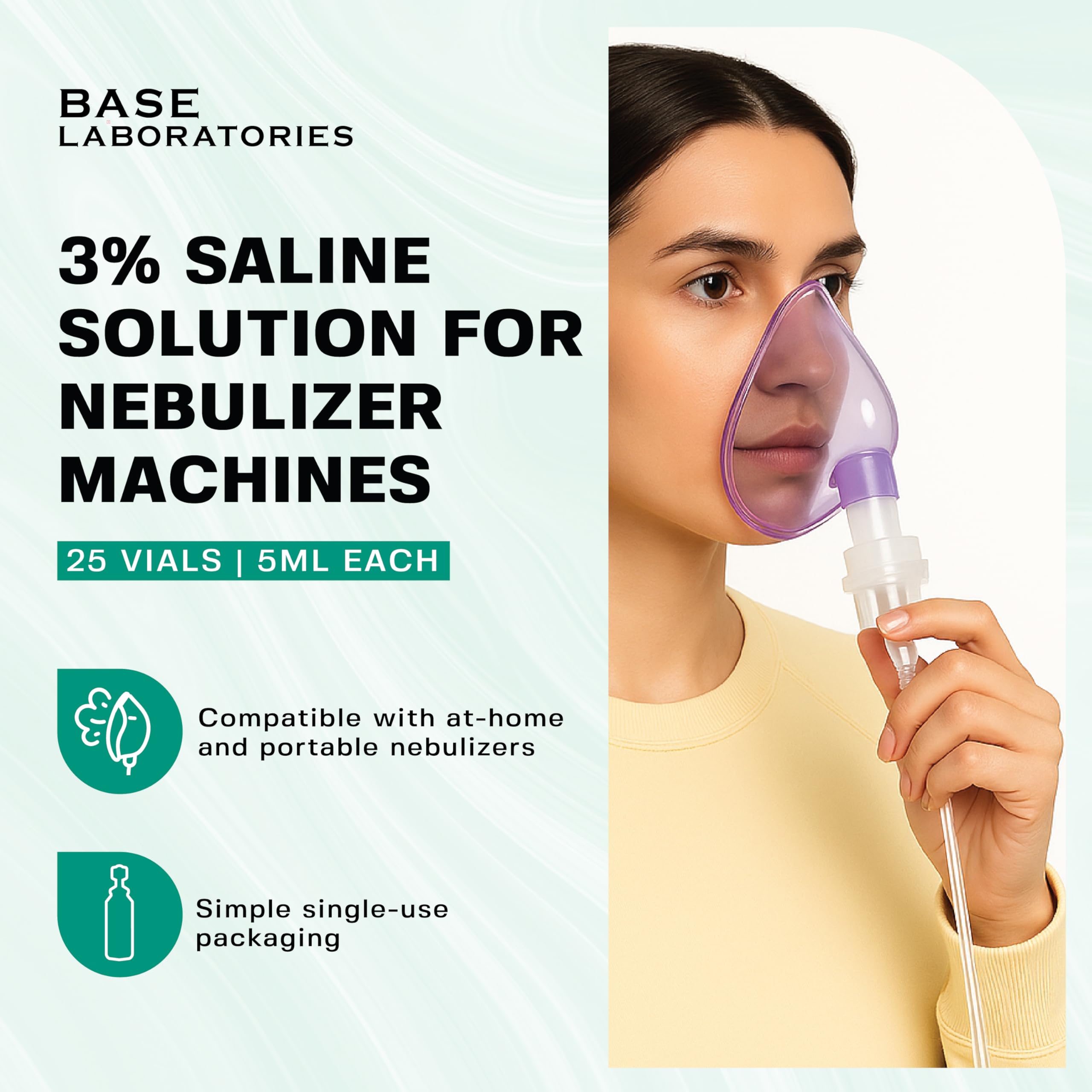 BASE LABORATORIES 3% Saline Solution for Nebulizer Machine | Saline Solution for Inhalation & Nasal Irrigation | High 3% Concentration l 25 Vials 5ml Unit Dose