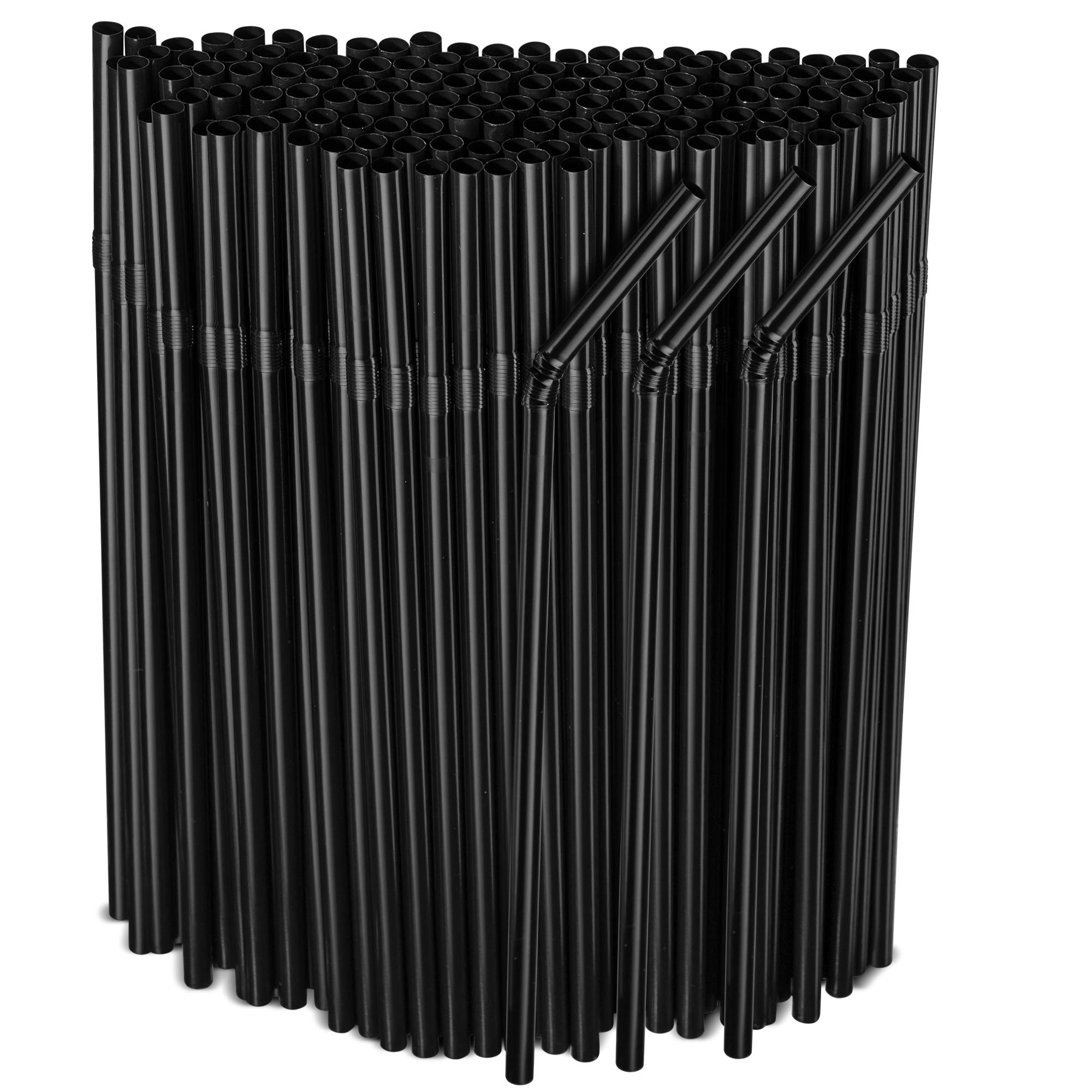 Photo 1 of [500 Pack] Black Flexible Plastic Drinking Straws Disposable Straw 8'' inches Tall