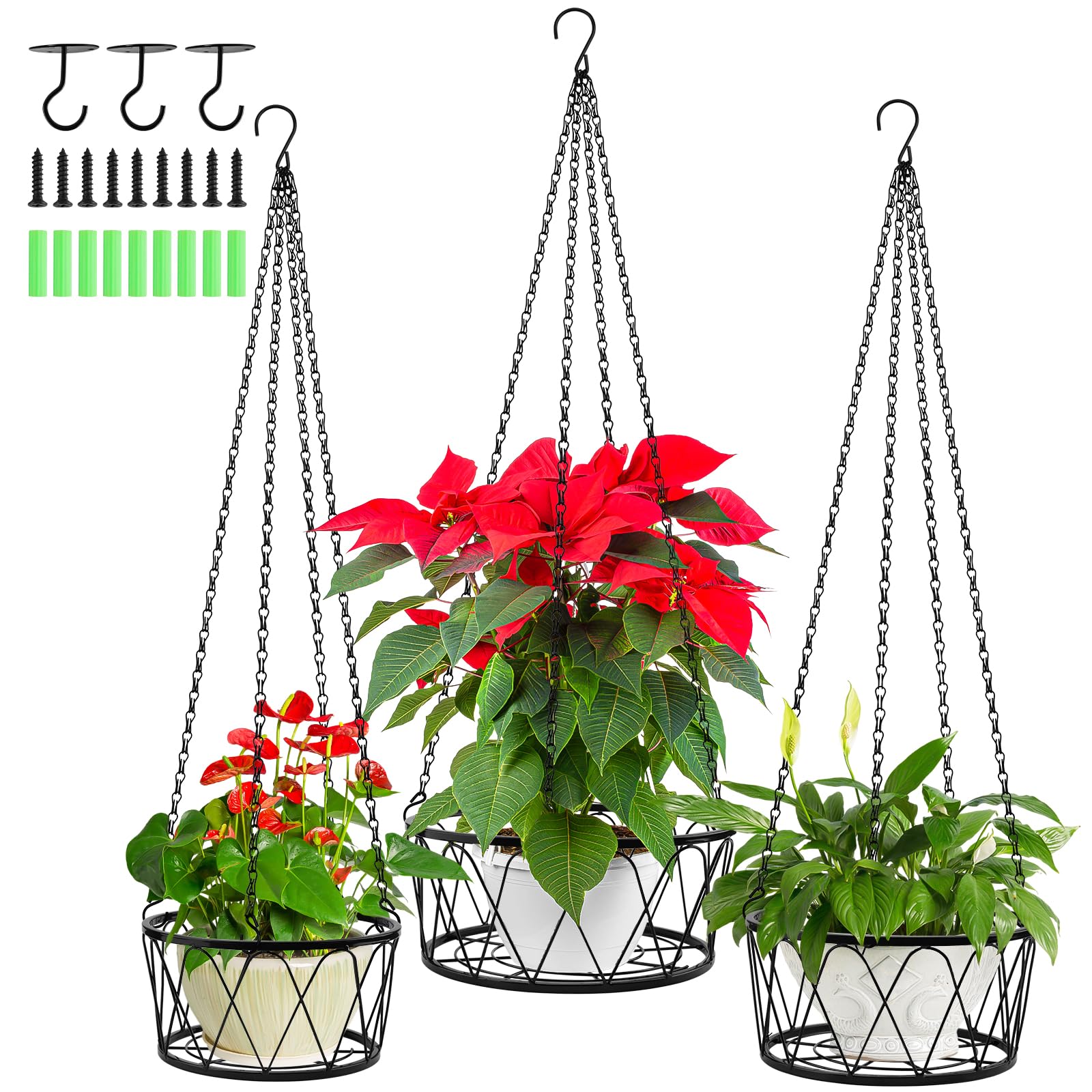 Photo 1 of Kalolary 3PCS Metal Plant Hanger, Hanging Plant Shelf for Window Black Modern Plant Hanging Basket Decorative Planter Flower Pots Holder with Ceiling Hook for Indoor Outdoor Use (3 Sizes)