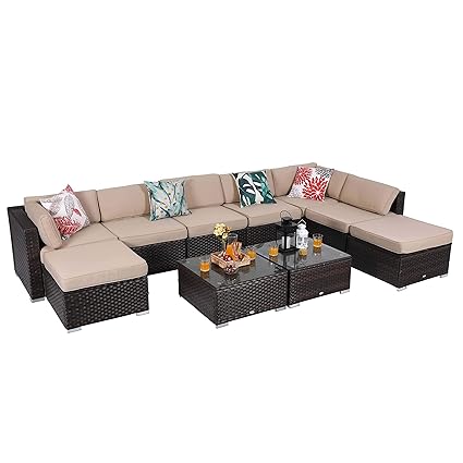 Phi Villa 10 Piece Outdoor Furniture Set Rattan Patio Sectional Sofa With Tea Table And Ottoman Beige Phi Villa 10 Piece Outdoor Furniture Set Rattan Patio Sectional Sofa With Tea Table And Ottoman Beige