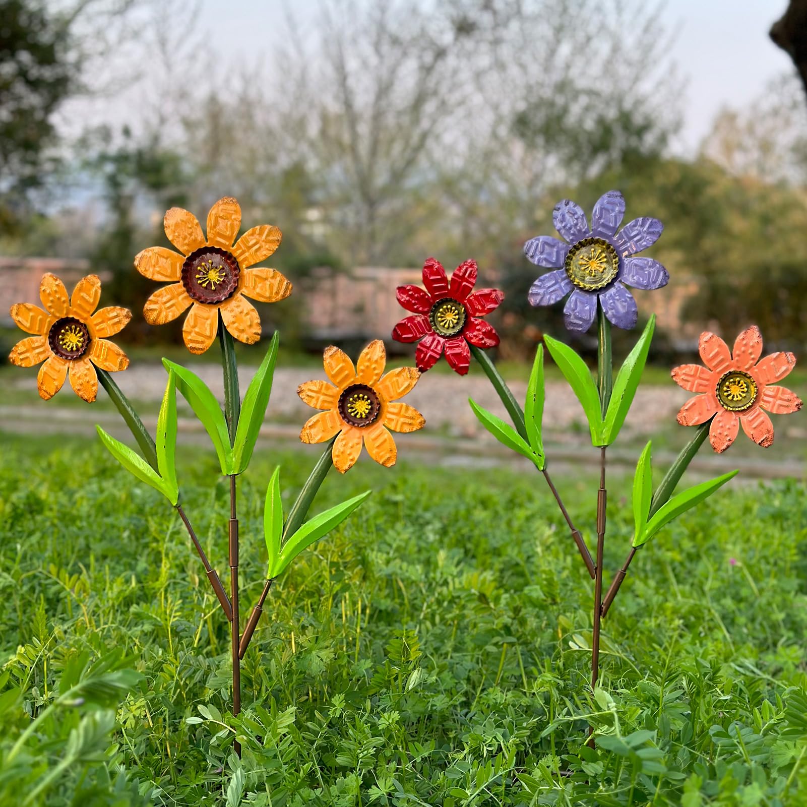 Photo 1 of ** ONLY ONE ** HUTHDAK Metal Flowers for Outside, Colorful Decorative Garden Stakes Yard Art,Spring Garden Decor for Lawn, Pathway & Garden(21.9 * 12IN)