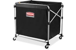 Rubbermaid Commercial Products, Collapsible X Cart, Black, Steel 8 Bushel Bin, Commercial Laundry Cart with Wheels for Hotel/Nursing Home/Home/College Easily Move Laundry/Supplies/Groceries