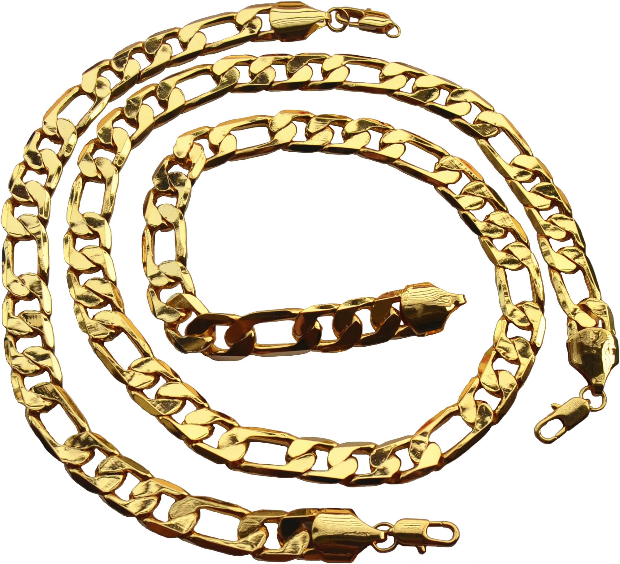 Happy2girls 24k Yellow Gold Plated Mens Necklace Bracelet Sets Figaro Chain 136g,12mm Width