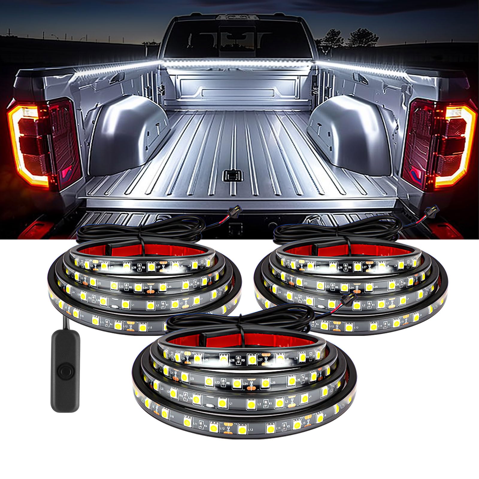 Photo 1 of YUGUANG 3Pcs 60 Inch Truck Bed Lights, 6000K White Waterproof LED Truck Bed Lights Strip with On/Off Switch for Trucks, Cargo, Pickup, SUV