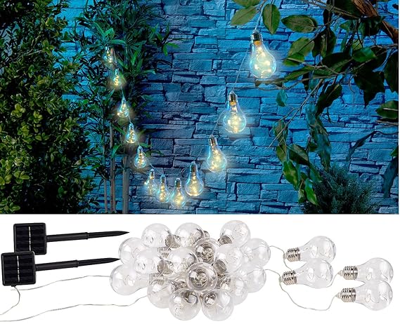 Lunartec Außenlichterkette Solar: Solar-LED-Lichterkette im Glühbirnen-Look, 12 Birnen, 8,5 m, 2er-Set (LED Solar Lichterkett