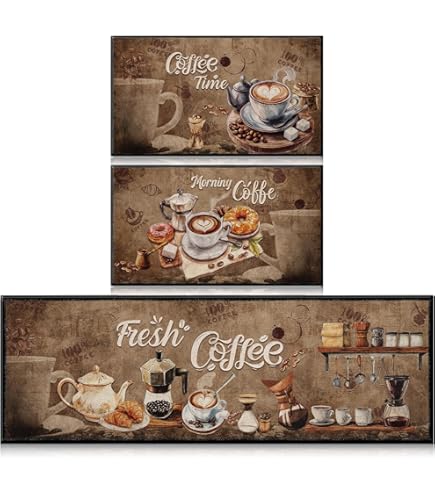 2 Pieces Coffee Kitchen Rugs Set Farmhouse Decor Kitchen Mat, Water Absorb Microfiber Kitchen Rug Coffee Decorations For Kitchen, 17"x47" 17"x30 - View #9
