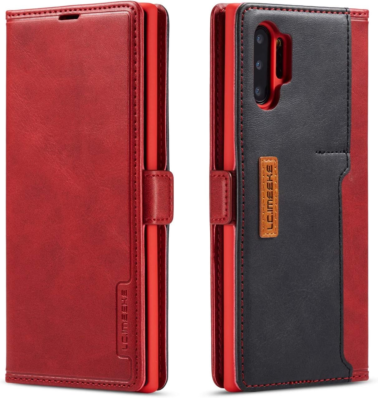 DEFBSC Samsung Galaxy Note 10 Case, PU Leather Folio Flip Book Wallet Case with Card Slots Holder Pocket, Magnetic Closure Shockproof Bumper Protection Case for Samsung Note 10,Red