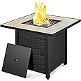 Yaheetech 30" Propane Gas Fire Pit Table 50,000 BTU Square Gas Fire Table with Ceramic Tabletop and Blue Fire Glass for Outdoor/Patio with Rattan Pattern Steel Base/Lid, Black