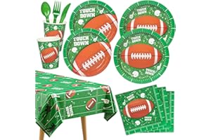 DECORLIFE 169PCS Superbowl Party Decorations 2024, Football Party Supplies Serves 24 Includes Tablecloth, Cups for First Year Down Birthday