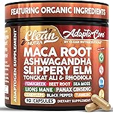 Clean Nutra Organic Maca Root Capsules for Women + Ashwagandha Slippery Elm Tongkat Ali Rhodiola Rosea Fenugreek Beet Root Sea Moss Ginseng Black Yellow Red Maca Powder Supplement 90 Pills