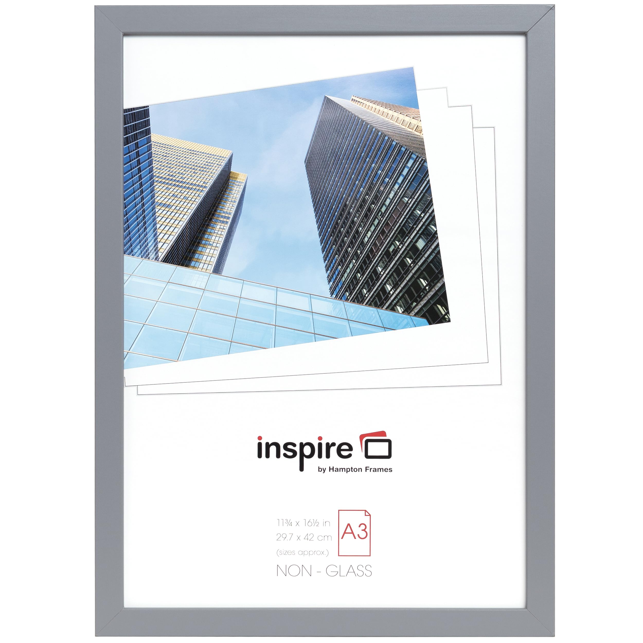 Hampton Frames ZURICH A3 (30x42cm) Pack of 2 Grey Poster Photo Frame Acrylic (Non-Glass) Front ZURA3GRY-PK2