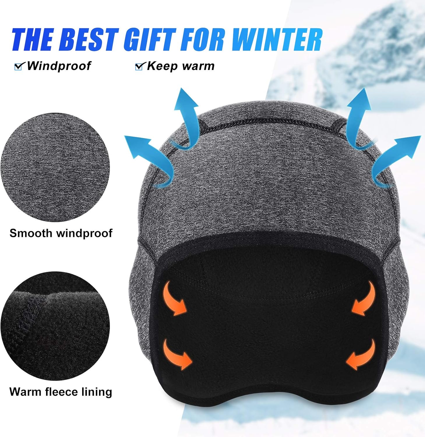 Syhood 2 Pieces Skull Cap Helmet Liner Winter Thermal Running Beanie with Ear Cover Cycling Cap for Men and Women (Black, Dark Gray): Clothing
