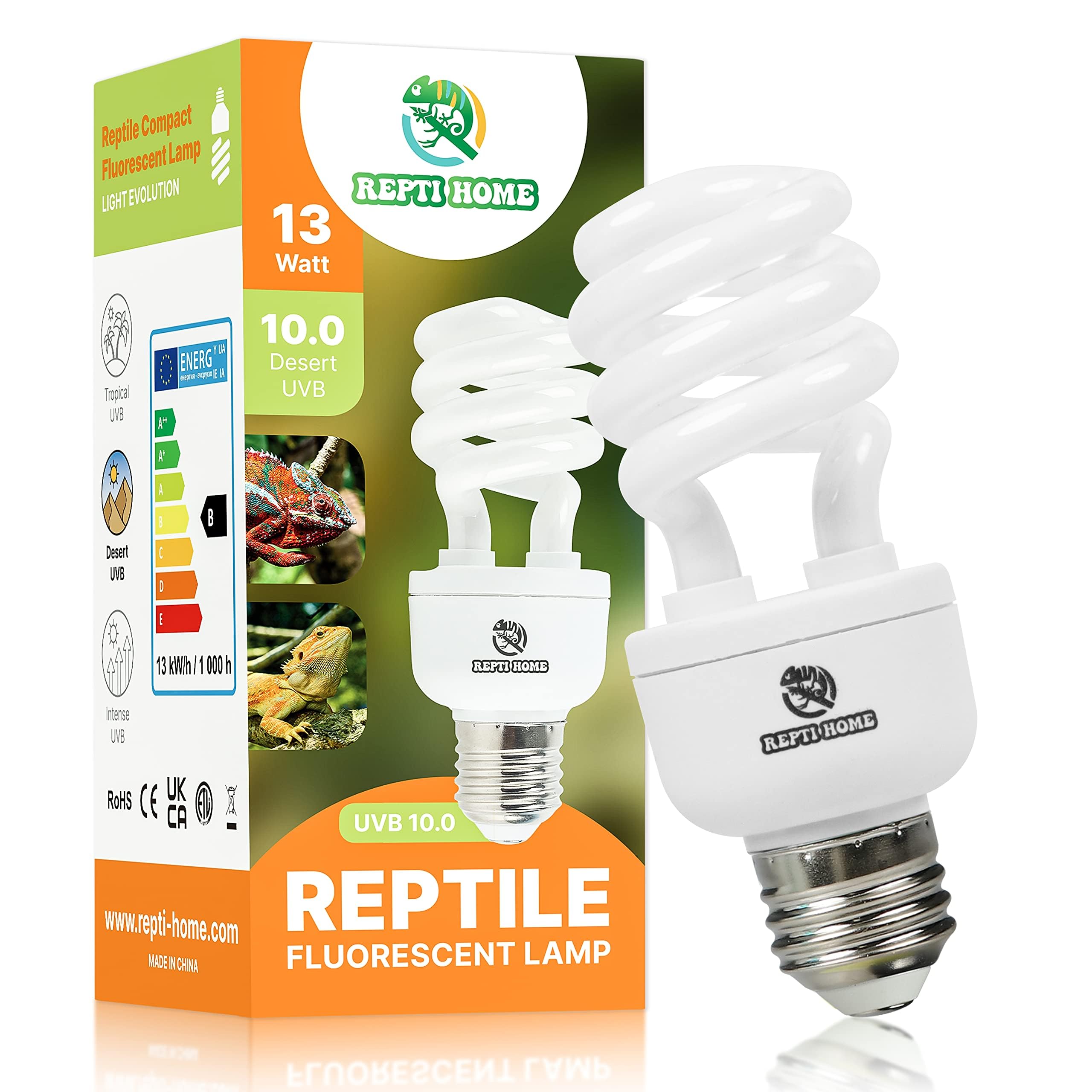 REPTI HOME Reptile UVB Light Bulb 13W, UVA UVB 10.0 Fluorescent Lamp Bulb, Vivarium UVB Light Reptile Kit for Tortoise,Lizard,Bearded Dragon
