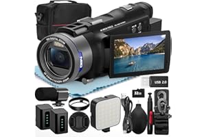 NBDDIGITAL 4K Ultra HD Camcorder Video Camera with True 48MP,Vlogging Camera for YouTube With Wi-Fi & App Control,Video Recorder with 3X Battery Life, 16X Zoom, External Mic, 270° IPS Screen, 32GB TF Card-D100
