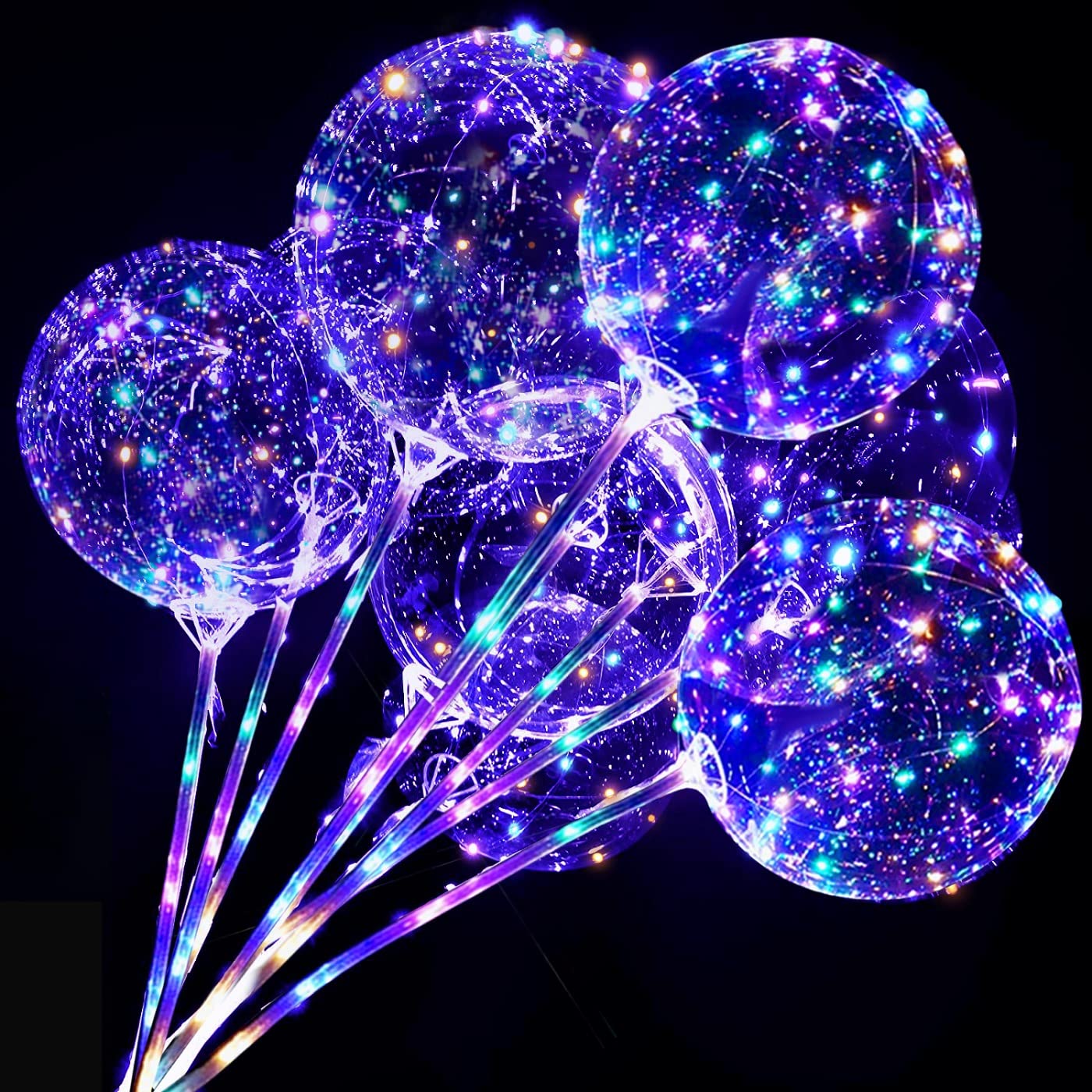 10 Pack Reusable LED Balloons, Clear Light Up Balloons with Sticks + Air Pump, Colorful Party Balloon Sets for Party, Birthday, Wedding, Decoration