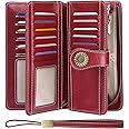 SENDEFN Wallets for Women Genuine Leather Credit Card Holder with RFID Blocking Large Capacity Wristlet