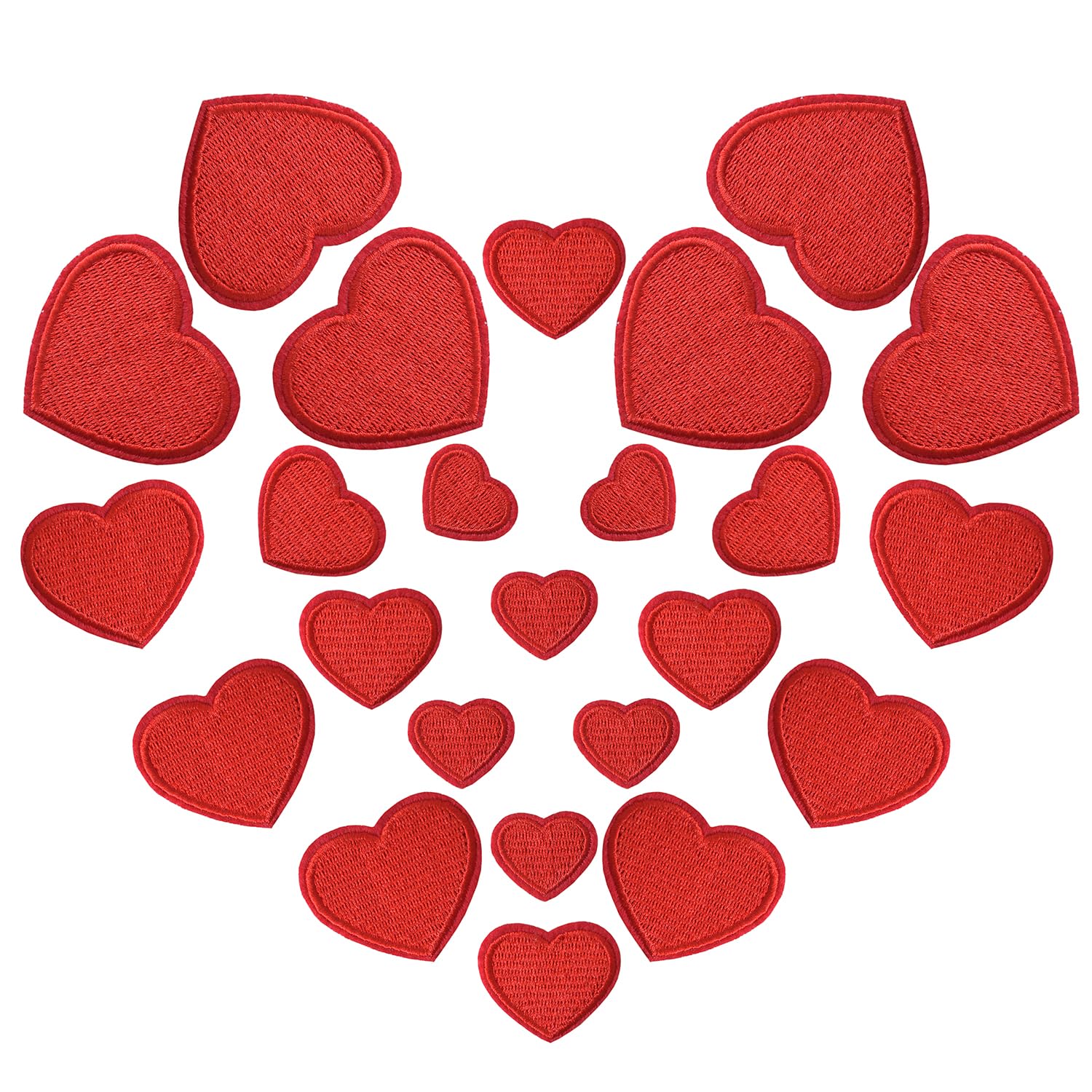 Photo 1 of 24pcs Red Heart Shape Iron on Patches, Mini Cute Heart Shape Iron-on/sew-on Patches Embroidered Applique Decoration Patches 4 Sizes Custom Patches for Clothing Jackets Backpacks Jeans Hats Bags