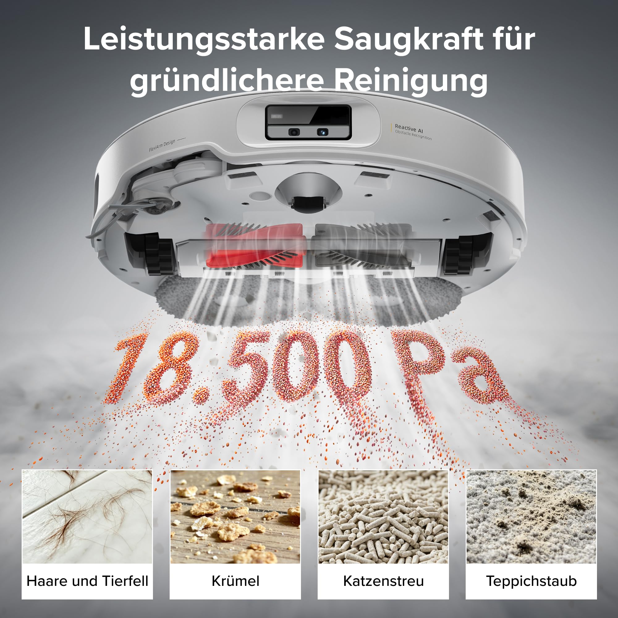 roborock Qrevo EdgeT Saugroboter mit Wischfunktion, Dual Anti-Tangle-System, 18.500Pa, 7,98cm Ultra-Slim Design, FlexiArm Technologie, 75℃ Heißwasser-Moppwäsche, Integrierter Sprachassistent (Weiß) 5
