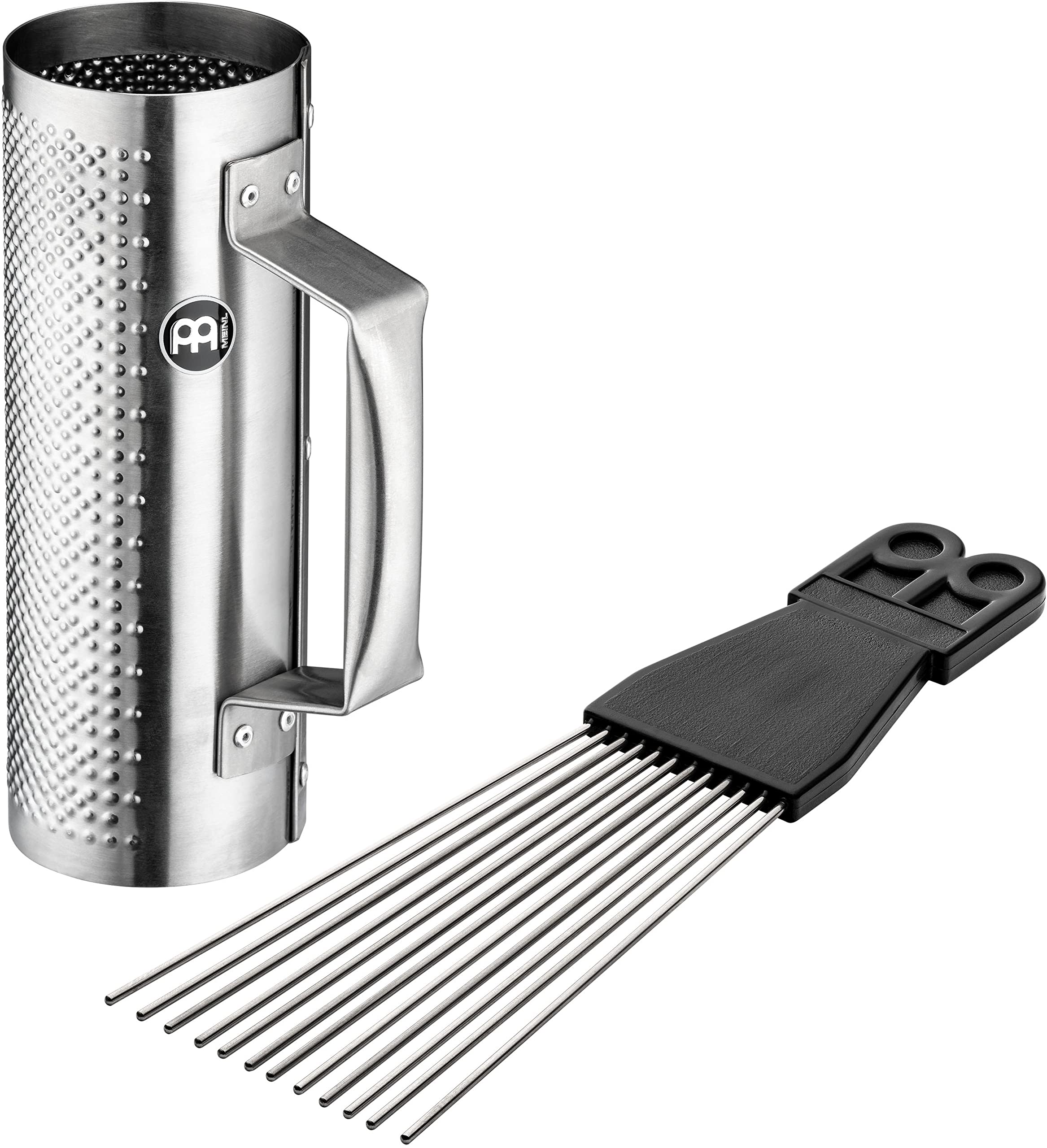 Meinl Percussion Merengue Güira Instrument - Very Small Hollow Scraper Instrument With Handle - Including Scraper - Steel, Silver (MGU4)