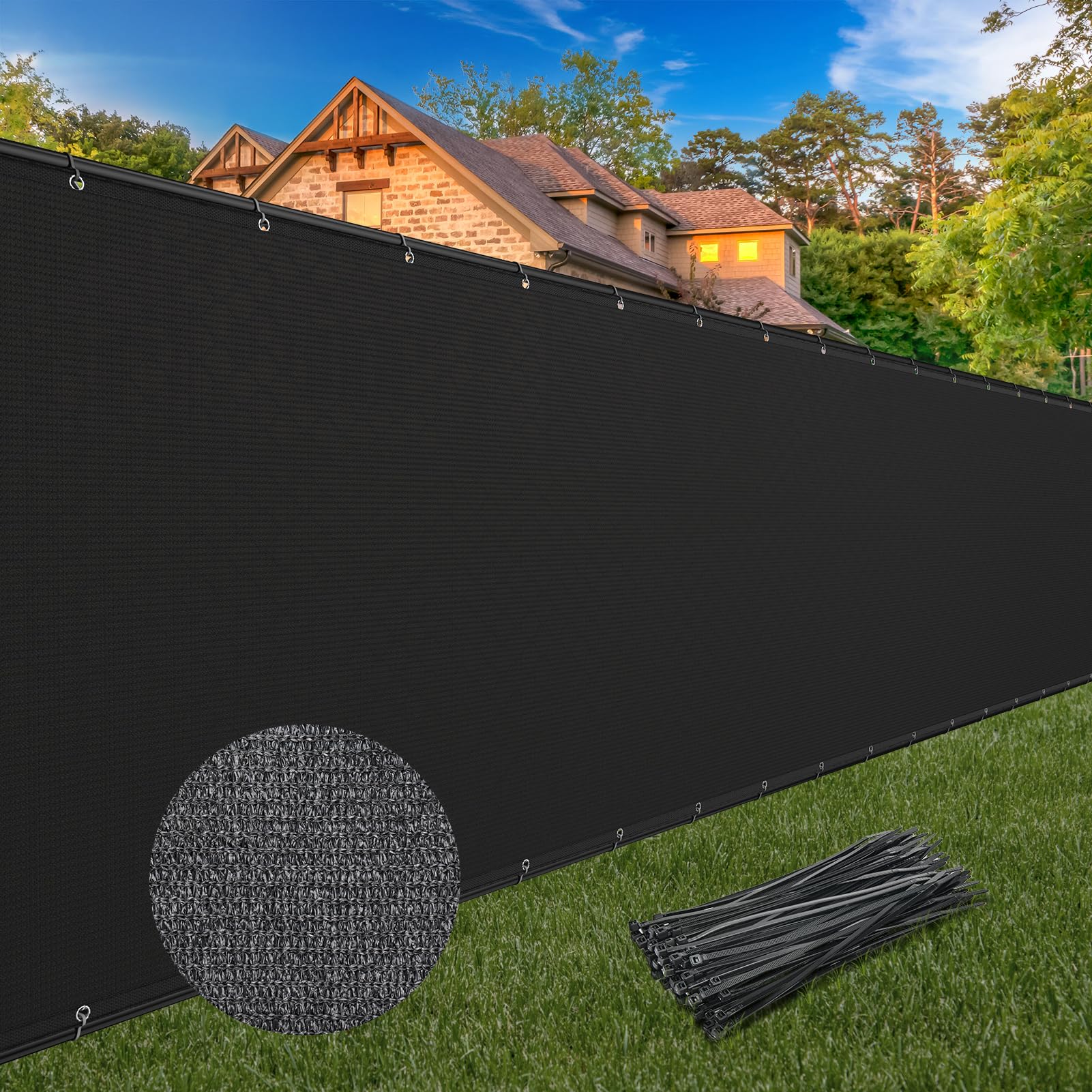 Photo 1 of Winpull 6FT x 50FT Privacy Screen Fence Heavy Duty 170GSM Fencing Mesh Shade Net Cover Nickel-Plated Copper Grommets, 95% Blockage Fence for Outdoor Wall Garden Yard Backyard Pool (Black)