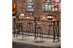 CHOEZON 70.9'' Bar Table, Kitchen Dining Table with Power Outlet and Footrest, Industrial Style, for Pub, Living Room, Rustic Brown and Black TBT08UBF