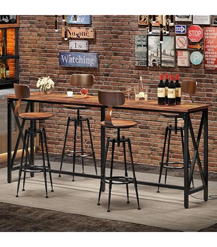 Amazon.com: QQXX Industrial Bar Height Table,Solid Wood Bar Top