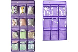NIMES Hanging Closet Underwear Sock Jewelry Storage Over The Door Classroom Cell Phone Calculator Organizer Clear Pockets (PURPLE-12 & 9 POCKETS PACK)