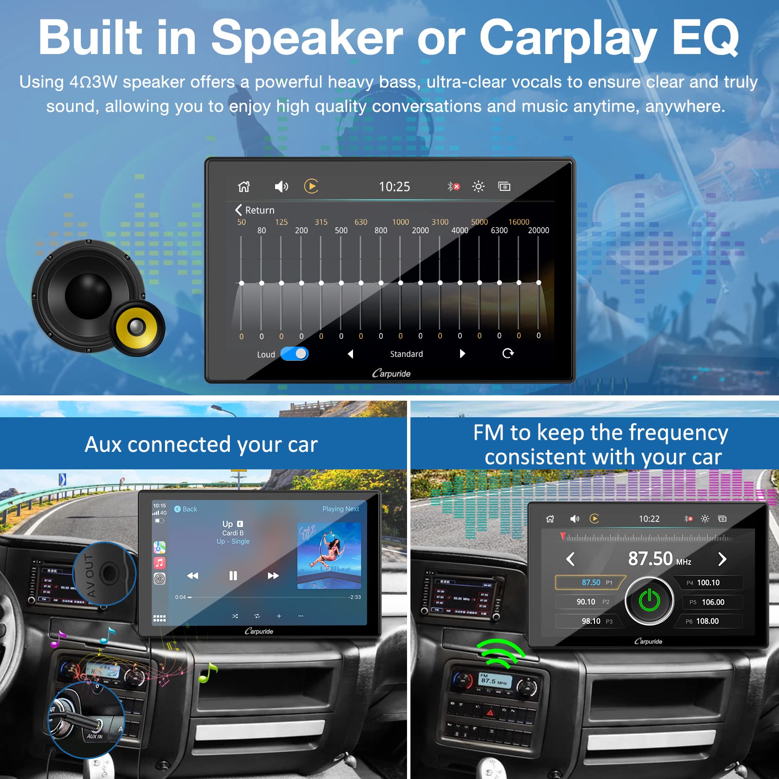 Carpuride W901 Pro Portable Carplay & Android Auto with Dula Bluetooth, 9 inch 1080P Touch Screen, Mirror Link/GPS/Siri/FM, Support Truck Dashboard Mounted